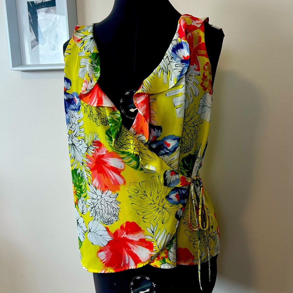 Floral Ruffle Wrap Top in Yellow - Picture 2 of 8